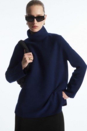 COS A-line Funnel-neck Felső Női Sötétkék | ROT-934651