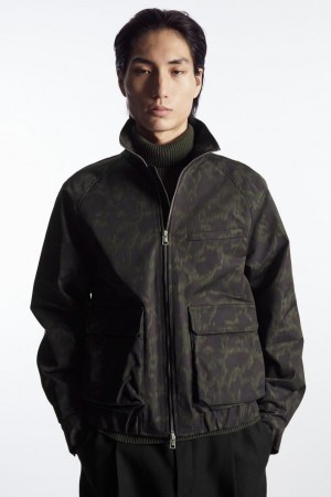 COS Animal-print Harrington Kabát Férfi Khaki Barna | NJH-918037