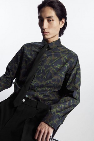 COS Animal-print Tailored Ing Férfi Sötétkék Khaki Zöld | XFG-304217