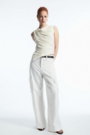 COS Asymmetric Draped Ujjatlan Felső Női Fehér | BOV-076329