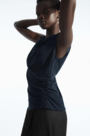 COS Asymmetric Draped Ujjatlan Felső Női Sötétkék | QRN-215378