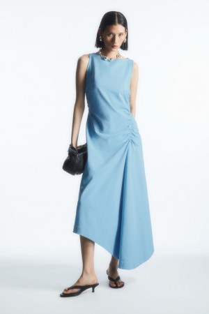 COS Asymmetric Gathered Midi Ruha Női Világos Kék | WHB-743265