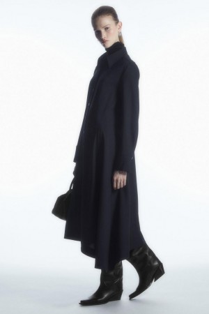 COS Asymmetric Gyapjú Shirt Ruha Női Sötétkék | PYC-849215