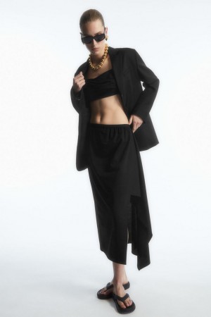COS Asymmetric Midi Wrap Szoknya Női Fekete | PFJ-012438