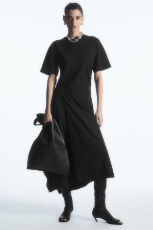 COS Asymmetric T-shirt Ruha Női Fekete | UBY-143975