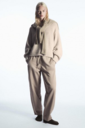 COS Barrel-leg Drawstring Nadrág Női Bézs | QZT-697105