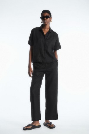 COS Barrel-leg Linen Nadrág Női Fekete | CGM-598027