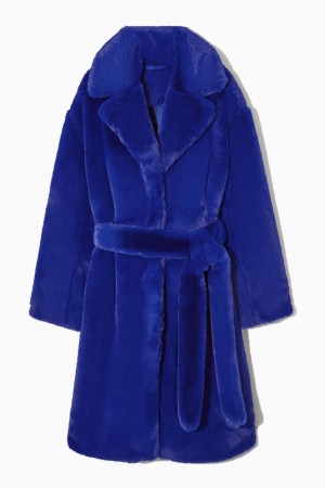 COS Belted Faux Fur Kabát Női Világos Kék | ICY-065129