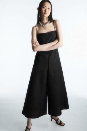 COS Belted Linen-blend Széles Cipő-leg Ruha Női Fekete | TYQ-430925