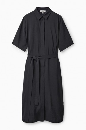 COS Belted Midi Shirt Ruha Női Sötétkék | PAV-738641