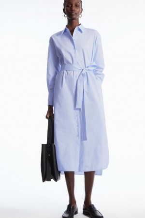 COS Belted Midi Shirt Ruha Női Világos Kék | DXC-036517