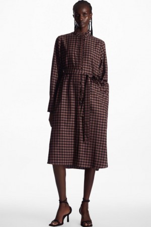 COS Belted Ruffled Midi Shirt Ruha Női Barna Fekete | JXU-358716