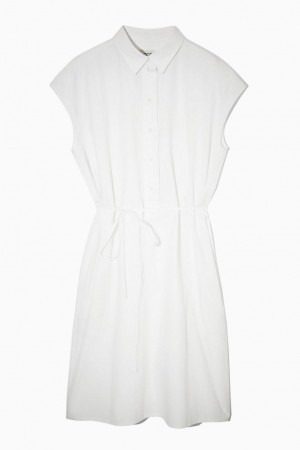 COS Belted Shirt Ruha Női Fehér | OBI-784650