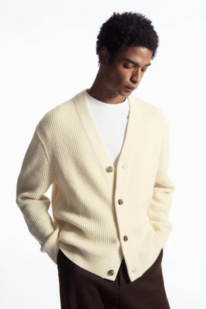 COS Bordázott Gyapjú And Cashmere Kardigán Férfi Krém | FNY-742398