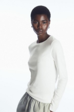 COS Bordázott Jersey Long-sleeved Felső Női Fehér | GFC-587430
