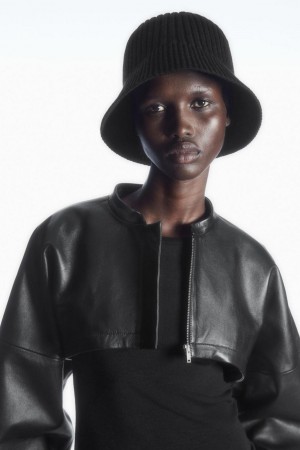 COS Bordázott Merino Gyapjú Bucket Kalap Női Fekete | ODM-521870