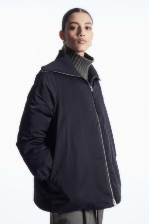 COS Bordázott-collar Puffer Kabát Női Sötétkék | FJM-312748