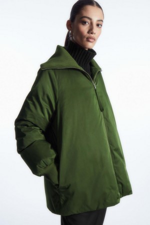 COS Bordázott-collar Puffer Kabát Női Sötétzöld | UDL-983570