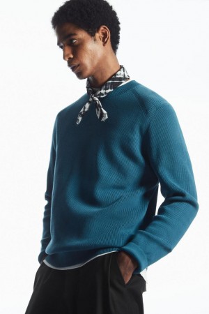 COS Bordázott-knit Jumpers Férfi Sötéttürkiz | IMQ-201946