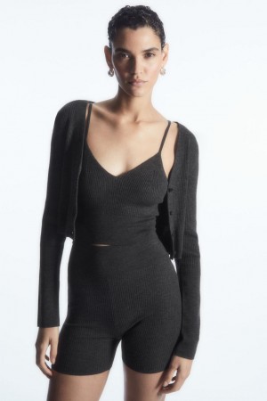 COS Bordázott-knit Merino Gyapjú Kardigán Női Sötétszürke | DJT-501394
