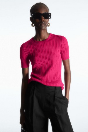 COS Bordázott-knit Silk Póló Női Fukszia Rózsaszín | LYH-407196