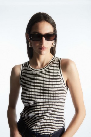 COS Bordázott-knit Silk Trikó Női Fehér Barna | MXZ-213064