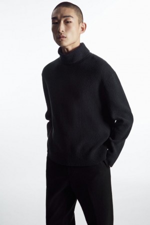 COS Bouclé-knit Roll-neck Jumpers Férfi Sötétkék | EWR-713589
