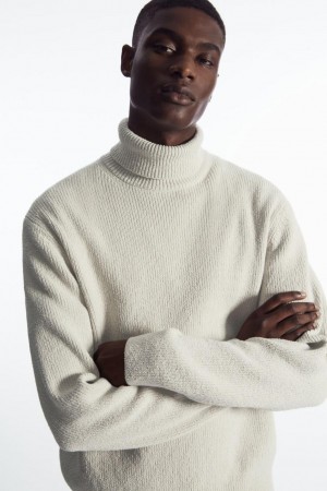 COS Bouclé-knit Roll-neck Jumpers Férfi Szürke | PUN-419670