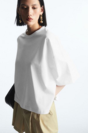 COS Boxy Curved-hem Póló Női Fehér | CZK-285169