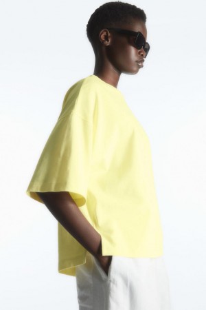 COS Boxy Curved-hem Póló Női Sárga | HND-369057