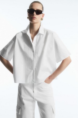 COS Boxy Rövid-sleeved Poplin Ing Női Fehér | YNG-013469