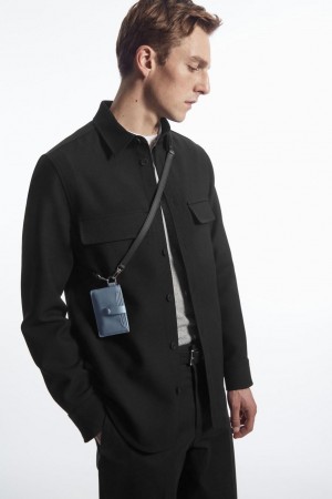 COS Bőr Lanyard Cardholder Táska Férfi Világos Kék | EZA-590862