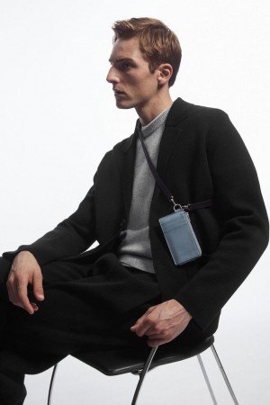 COS Bőr Zipped Cardholder Táska Férfi Világos Kék | EHN-697483