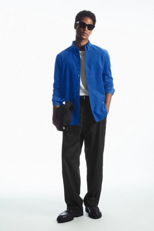 COS Button-down Collar Corduroy Ing Férfi Kék | ATH-470631