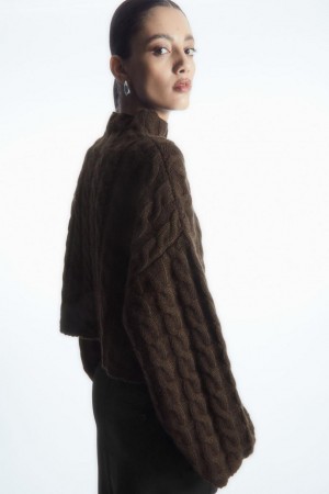 COS Cable-knit Yak Turtleneck Jumpers Női Sötétbarna | DIQ-435269