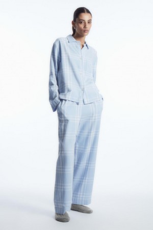 COS Checked Flannel Set Pizsama Női Világos Kék Fehér | DRI-038476