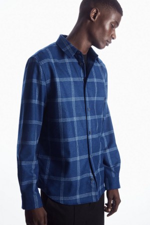 COS Checked Gyapjú Ing Férfi Kék | MAT-502894