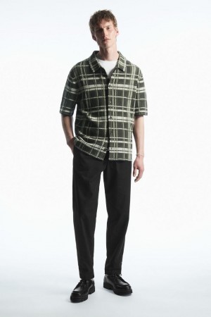 COS Checked Kötött Rövid-sleeved Ing Férfi Sötétkék | PTB-678204