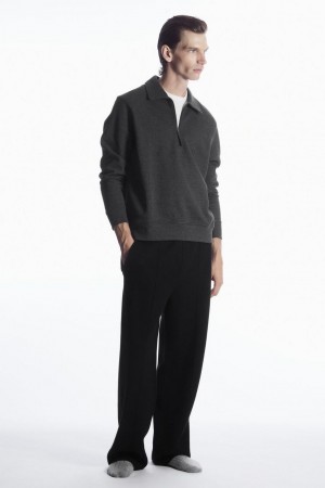 COS Collared Half-zip Pulóver Férfi Sötétszürke | ACU-523768