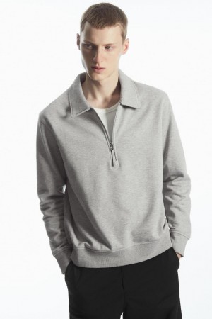 COS Collared Half-zip Pulóver Férfi Szürke | AOC-312875