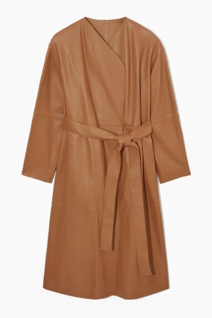 COS Collarless Bőr Kabát Női Bézs | ZGP-952481