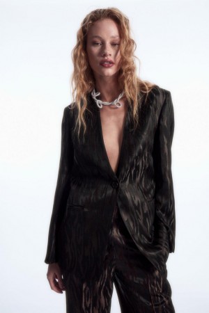 COS Collarless Zebra-jacquard Blézer Női Sötétbarna Fekete | XHD-324578