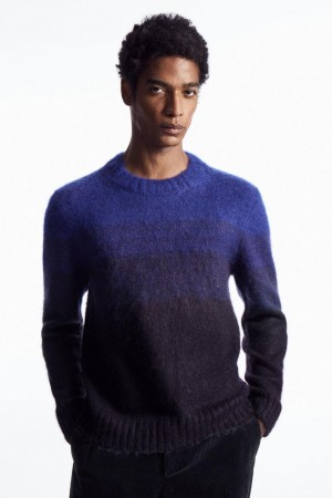 COS Colour-block Mohair-blend Jumpers Férfi Világos Kék Sötétkék | DUP-059684