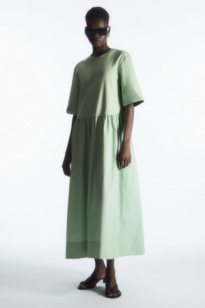 COS Contrast-panel Midi T-shirt Ruha Női Zöld | QHK-196758
