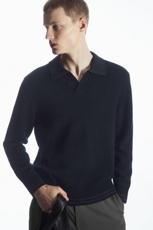 COS Contrast-tipped Merino Pólóing Férfi Sötétkék Szürke | VWN-142730