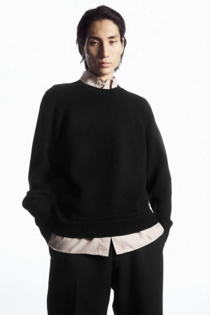 COS Crew-neck Gyapjú Jumpers Férfi Fekete | IDQ-589061