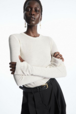 COS Crew-neck Merino Gyapjú Póló Női Fehér | SYP-142536