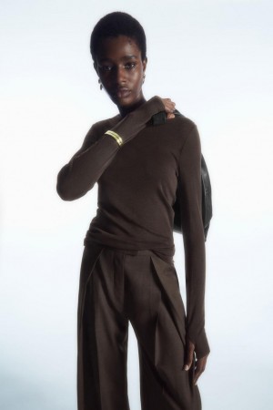 COS Crew-neck Merino Gyapjú Póló Női Sötétbarna | TJZ-734921