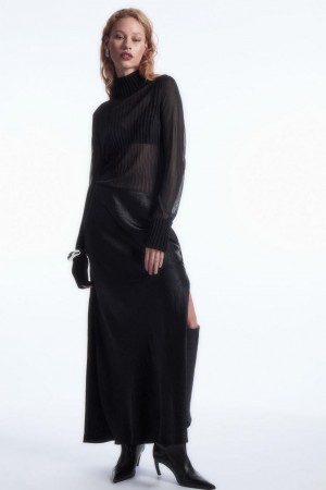 COS Crinkled-satin Maxi Szoknya Női Fekete | YNB-539624