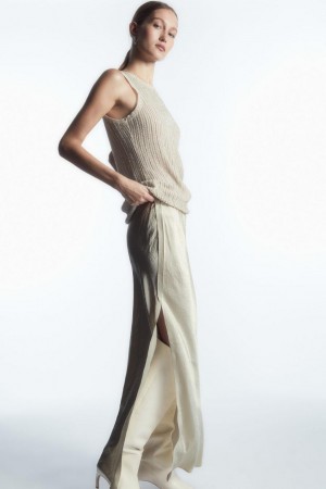 COS Crinkled-satin Maxi Szoknya Női Krém | ZKU-153067